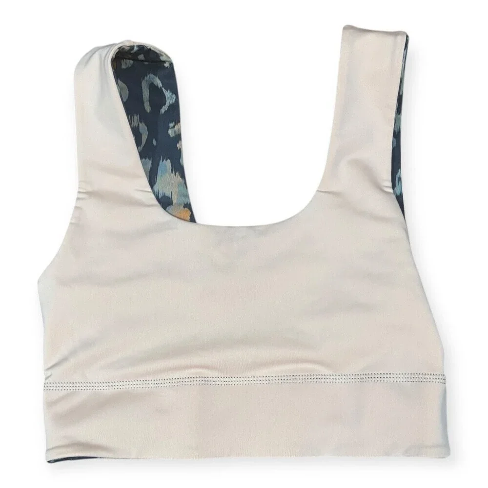 Fabletics Sports Bra Women XS Blue Leopard Reversible Excellent Scoop Neck
